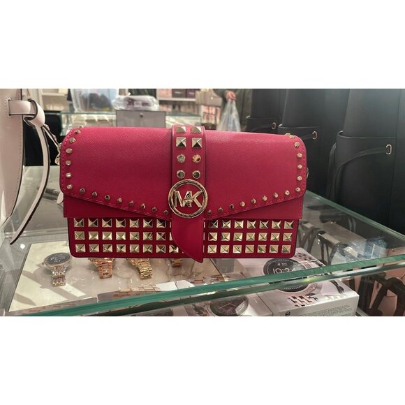 Michael Kors shoulder bag greenwich medium studded saffiano leather rubin red - Picture 3 of 12
